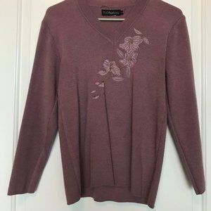 Women's L Floral Pink V Neck Sweater